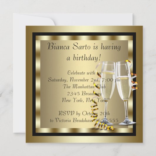 Elegant zwart en goud vrouwen verjaardagsfeestje kaart (Achterkant)