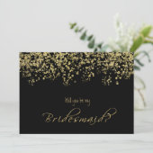 Elegant zwart en goud Wil je mijn bruidsmeisje zij Kaart (Staand voorkant)