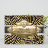 Elegant zwart en goud Zebra verjaardagsfeest Kaart (Staand voorkant)