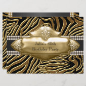 Elegant zwart en goud Zebra verjaardagsfeest Kaart (Voorkant / Achterkant)