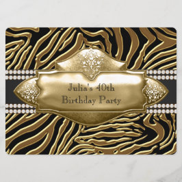 Elegant zwart en goud zebra verjaardagsfeest kaart