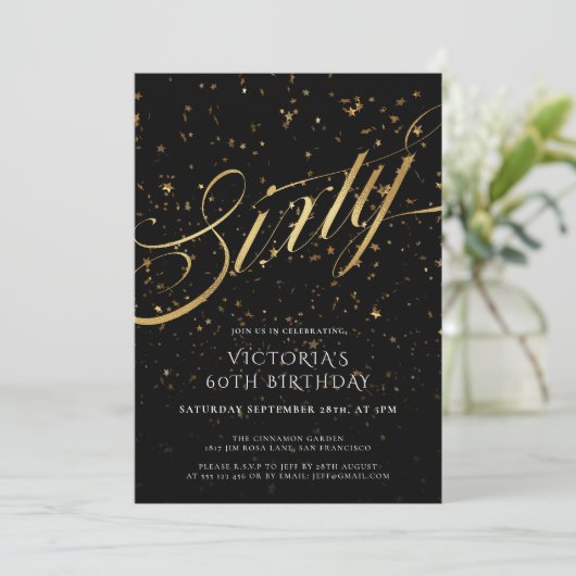 Elegant Zwart en Goud Zestig 60ste Verjaardag Kaart (Staand voorkant)