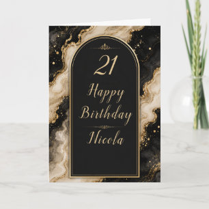 Elegant zwart en gouden 21ste verjaardagsfeest kaart