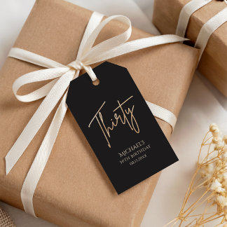 Elegant zwart en gouden 30e verjaardagsfeestje cadeaulabel