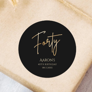 Elegant zwart en gouden 40ste verpartij ronde sticker