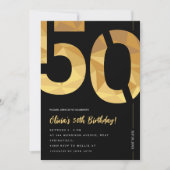 Elegant zwart en gouden 50ste verjaardagsfeestje kaart (Voorkant)