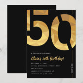 Elegant zwart en gouden 50ste verjaardagsfeestje kaart (Voorkant / Achterkant)