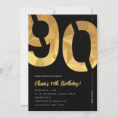 Elegant zwart en gouden 90ste verjaardagsfeestje kaart (Voorkant)