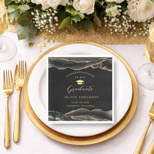 Elegant zwart en gouden afstudeerfeest servet