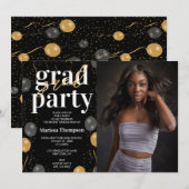 Elegant zwart en gouden ballonnen Afstuderen foto Kaart (Voorkant / Achterkant)
