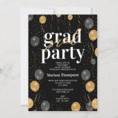 Elegant zwart en gouden ballonnen Afstuderen Kaart (Voorkant)