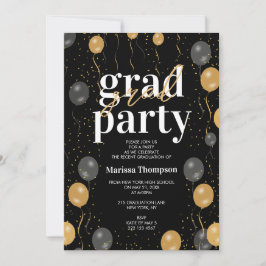 Elegant zwart en gouden ballonnen Afstuderen Kaart
