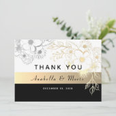  Elegant Zwart en Gouden Bruiloft Bedankkaart (Staand voorkant)