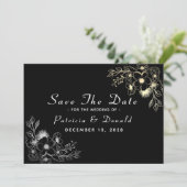 Elegant zwart en gouden bruiloft save the date (Staand voorkant)