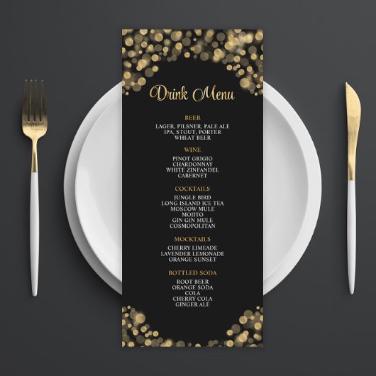 Elegant Zwart en Gouden Drink Menu
