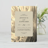 Elegant Zwart en Gouden Foliage Foto Bruiloft Kaart (Staand voorkant)