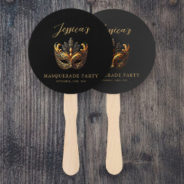 Elegant zwart en gouden gemaskerd bal handwaaier