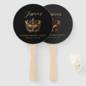 Elegant zwart en gouden gemaskerd bal handwaaier (Voorkant en achterkant)