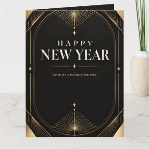 Elegant zwart en gouden geometrisch Gelukkig Nieuw Kaart