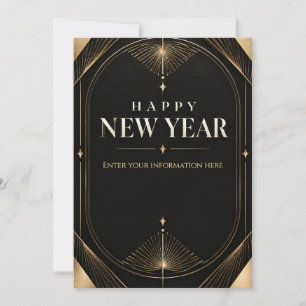 Elegant zwart en gouden geometrisch Gelukkig Nieuw Kaart