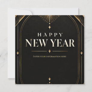 Elegant zwart en gouden geometrisch Gelukkig Nieuw Kaart