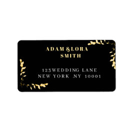 Elegant zwart en gouden geometrisch trouwadres  etiket
