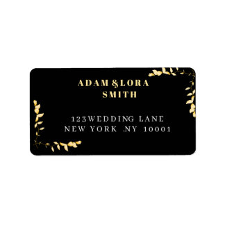 Elegant zwart en gouden geometrisch trouwadres etiket
