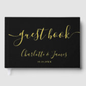 Elegant zwart en gouden handtekening script bruilo gastenboek (Voorkant)