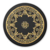 Elegant zwart en gouden mandala patroon keramische knop (Voorkant)