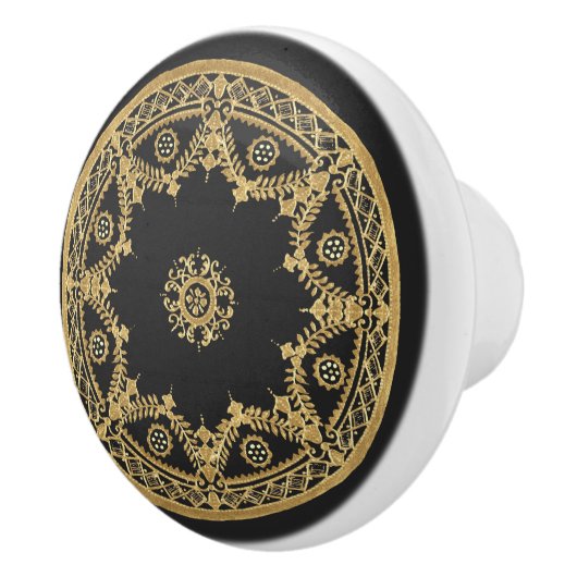 Elegant zwart en gouden mandala patroon keramische knop (Rechts)