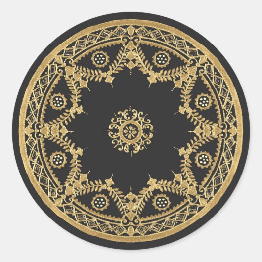 Elegant zwart en gouden mandala ronde sticker (Voorkant)