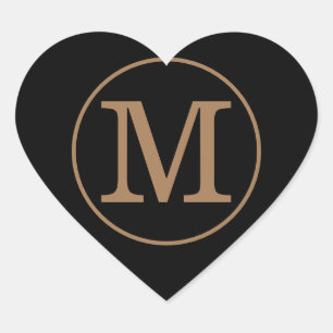 Elegant zwart en gouden monogram hart sticker