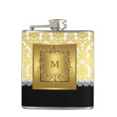 Elegant zwart en gouden monogram heupfles (Voorkant)