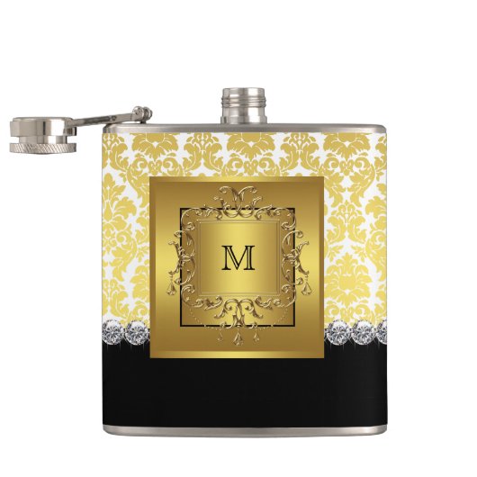Elegant zwart en gouden monogram heupfles (Geopend)