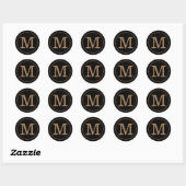 Elegant zwart en gouden monogram ronde sticker (Vel)