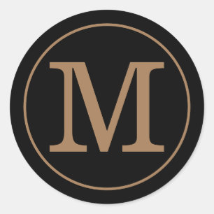 Elegant zwart en gouden monogram ronde sticker