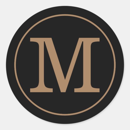 Elegant zwart en gouden monogram ronde sticker (Voorkant)
