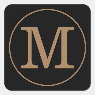 Elegant zwart en gouden monogram vierkante sticker
