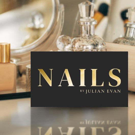 Elegant Zwart en Gouden Nail Visitekaartje