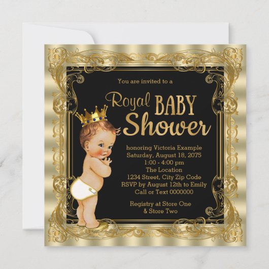 Elegant zwart en gouden Prince Baby shower Kaart (Achterkant)