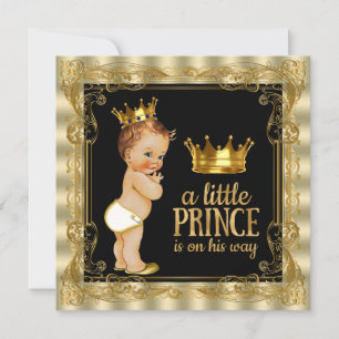 Elegant zwart en gouden Prince Baby shower Kaart