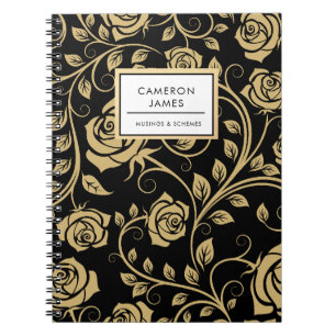 Elegant zwart en gouden Roos in Retro stijl Notitieboek