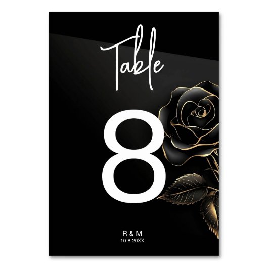 Elegant zwart en gouden rozen tafelnummer (Voorkant)
