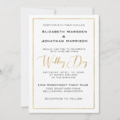 Elegant zwart en gouden script en rand bruiloft kaart (Voorkant)