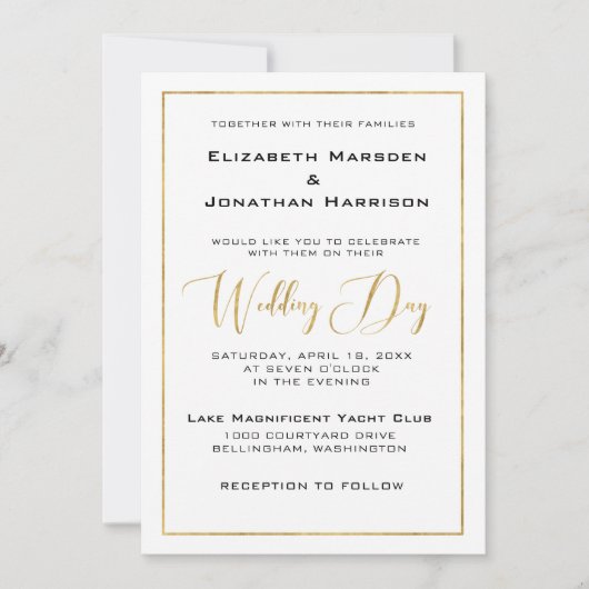 Elegant zwart en gouden script en rand bruiloft kaart (Voorkant)