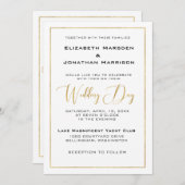 Elegant zwart en gouden script en rand bruiloft kaart (Voorkant / Achterkant)