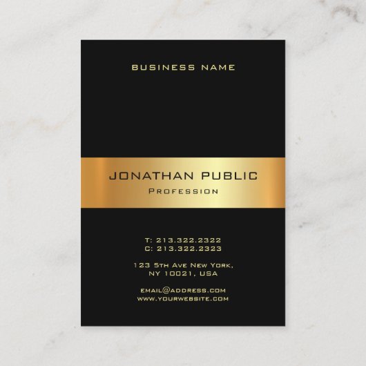 Elegant zwart en gouden Sjabloon Moderne Verticaal Visitekaartje (Achterkant)