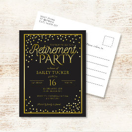 Elegant zwart en gouden verjaardagsfeest ter ere v uitnodiging briefkaart