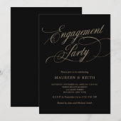 Elegant zwart en gouden verlovingsfeest kaart (Voorkant / Achterkant)