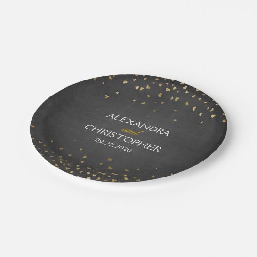 Elegant zwart en goudfolie Confetti bruiloft Papieren Bordje (Gekanteld)
